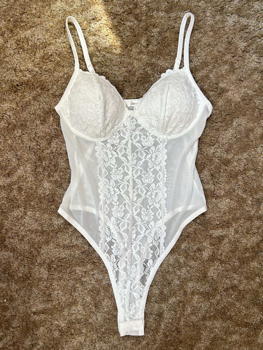 Bozzolo Romantic White Lace Sheer Mesh Underwire Bodysuit Teddy Size Medium